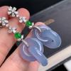 Inlaid Natural Chalcedony Lavender Interlocking Earrings for Women Chinese Style Sweet Light Luxury Engagement Jewelry