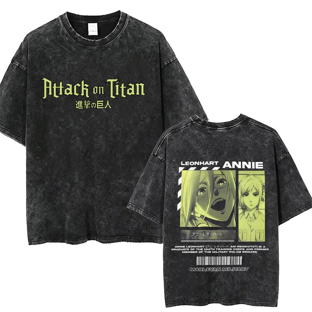 Washed Vintage Anime Attack on Titan Annie Leonhart Merch Tshirt Men Women Clothing Manga Harajuku Oversized T Shirt Streetwear