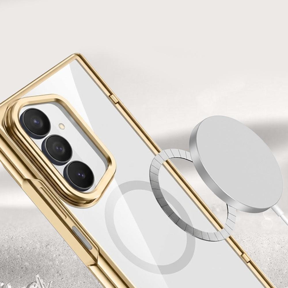 Transparent case for Samsung Galaxy Z Fold 8 Ultra, with stand and glass for external screen, for MagSafe, gold frame