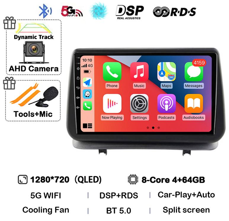 Android 14 Автомобильный Carplay Для Renault Clio 3 CLIO 3 2005-2014 WIFI+4G Автомагнитола Навигация GPS Стерео Видеоплеер Камера 360 DSP