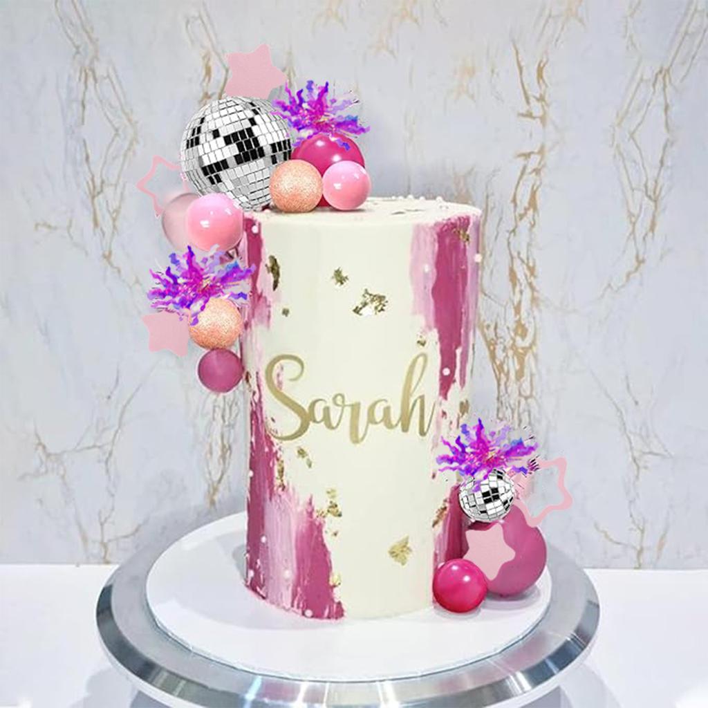 Disco Ball Cake Topper Mirror Balls Cake Decorations with Silver Stars Cake Topper for 70s 80s Disco Dance Party Supplies