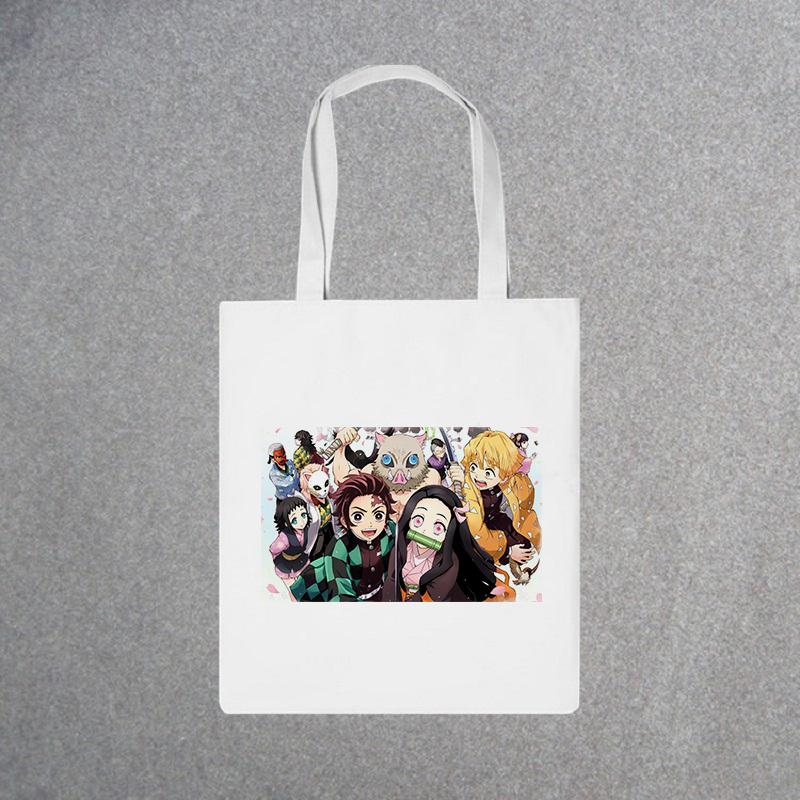 Demon Slayer, модная холщовая сумка из японского аниме, Harajuku, готический топ, женские сумки большой вместимости, винтажная сумка, белая сумка на плечо