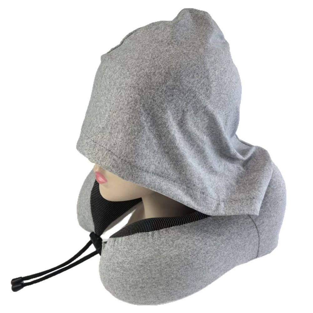 Removable Travel Neck Pillow Adjustable with Storage Bag Hooded Pillow Soft Support Washable Cover U-shaped Pillow with Cap