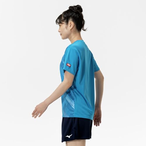 Mizuno Игровая футболка для настольного тенниса, с коротким рукавом, сертифицирована JTTA, отводящая влагу, быстросохнущая, унисекс, 82JAC103, Diva Blue