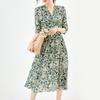 French Style Slim Waist Floral Dress In Heavy Mulberry Silk