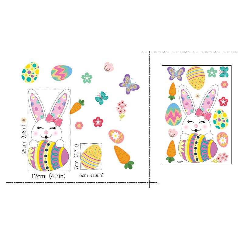Easter Bunny Window Stickers Decorations cute Rabbit Eggs Carrot Chick Wall Sticker easter Home Party Ornaments Window Clings