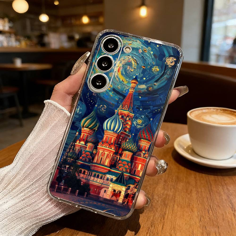 Чехол для телефона в стиле Ван Гога, городская архитектура, для Samsung Galaxy S24 S25 S23 S22 S21 Plus S24 S25, прозрачный чехол