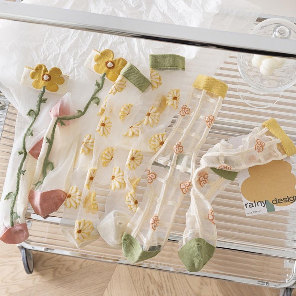 Breathable Crystal Silk Socks Ultra-thin Lace Socks Fashion Long Socks Summer