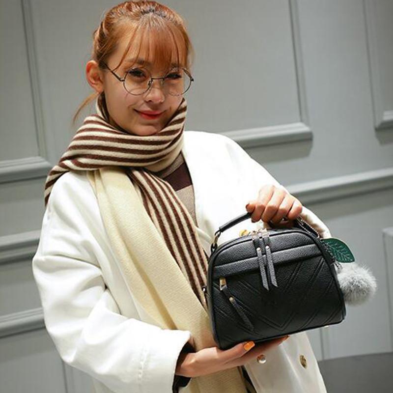 Женские маленькие сумки-мессенджеры из ПУ кожи с помпоном в виде листа, на плечо, кожаные сумки, сумка CLE