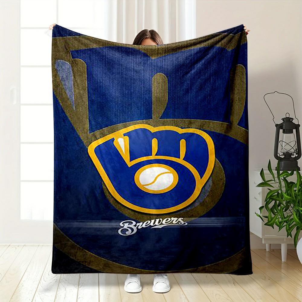 Blue and Gold Baseball Glove Logo Design Flannel blanket for bedroom, living room, sofa, and nap