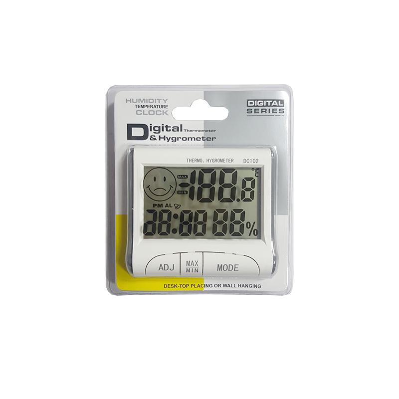 DC102 Digital Thermo-Hygrometer with Clock & Comfort Smile, Indoor Temperature Humidity Monitor - Desk/Wall Mount