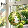 Puzzle Suncatcher Halloween Scary Bat Pumpkin Acrylic Jigsaw Suncatcher, Stained Glass Style Party Decoration Window Hanging Decor for Home,