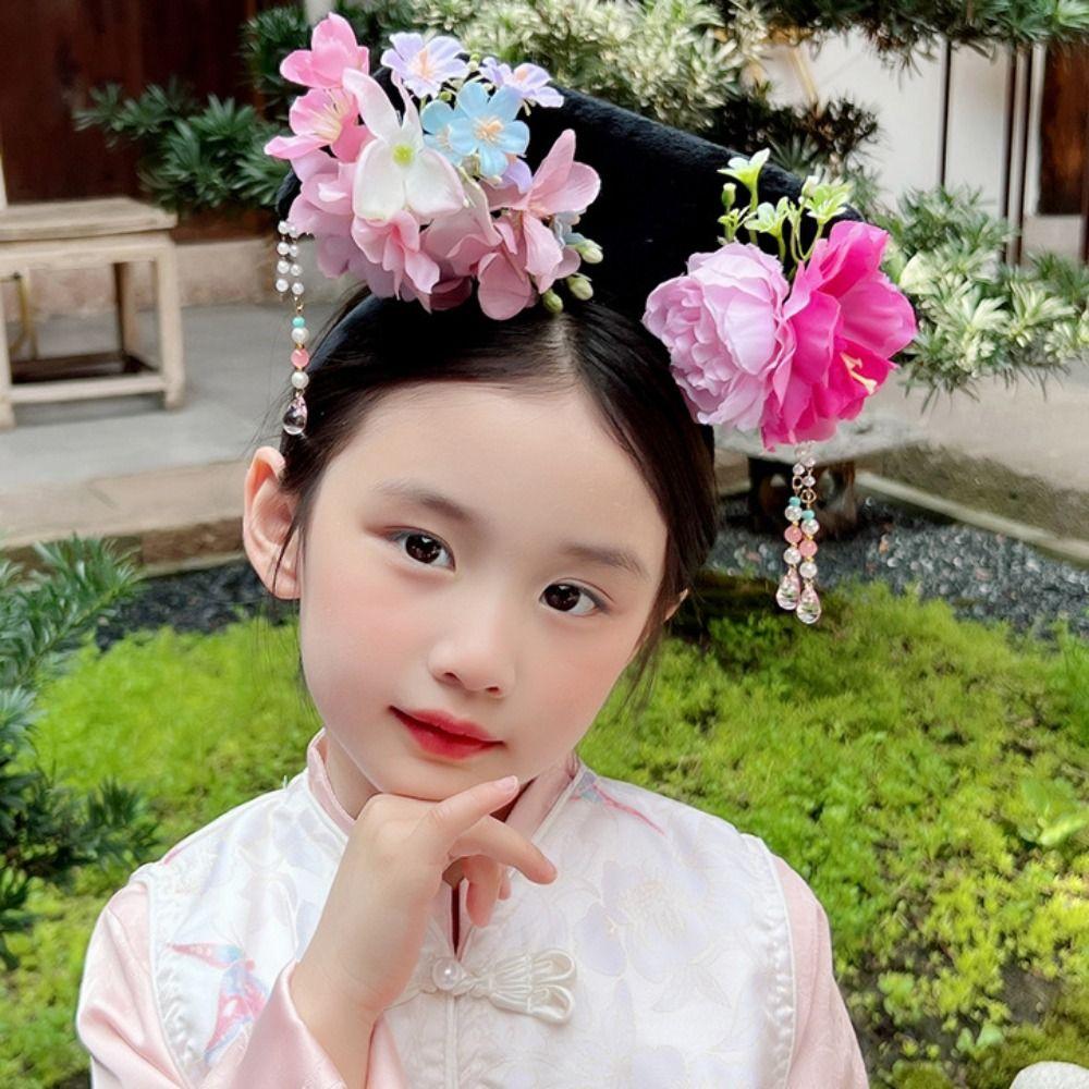 Tassel Ancient Style Headband Flower Hanfu Hair Clip Classical Chinese Style Headwear Children