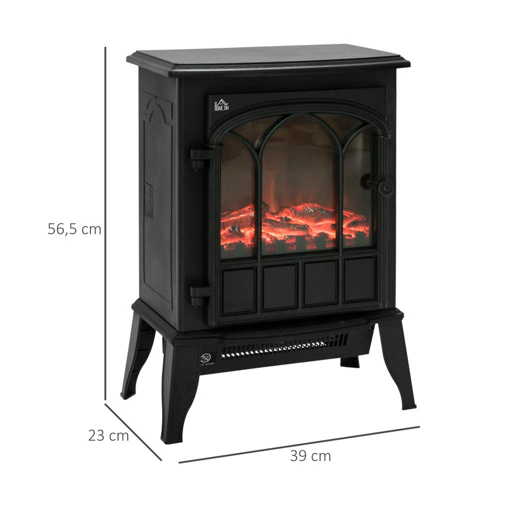 Electric Fireplace, LED Flames, 1000/2000 W, Adjustable Temperature & Brightness, Metal, 39 x 23 x 56.5 cm