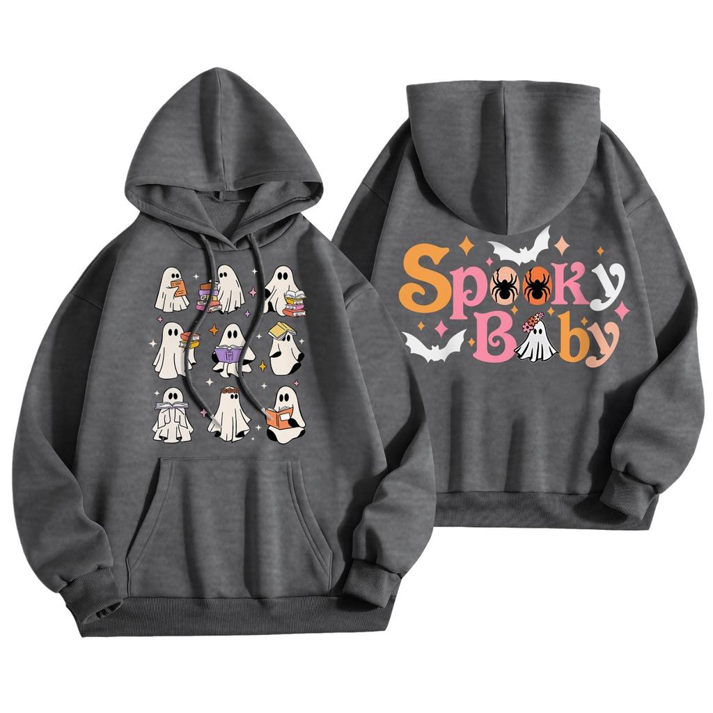 Женская мода, легкий женский свитер с длинными рукавами и карманами, толстовка с капюшоном на Хэллоуин