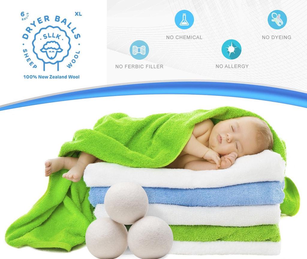  Sheep 6-Pack Premium Wool Dryer Balls Reusable Natural Fabric Softener 6CM 