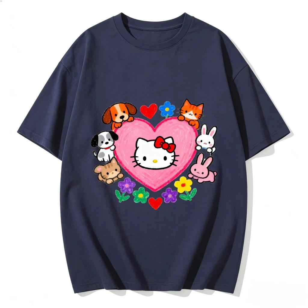 2026 new Summer Cute HelloKitty TShirts Soft Cotton Short Sleeve Tees for Parents Kids Breathable Casual Daily Outfit Tops