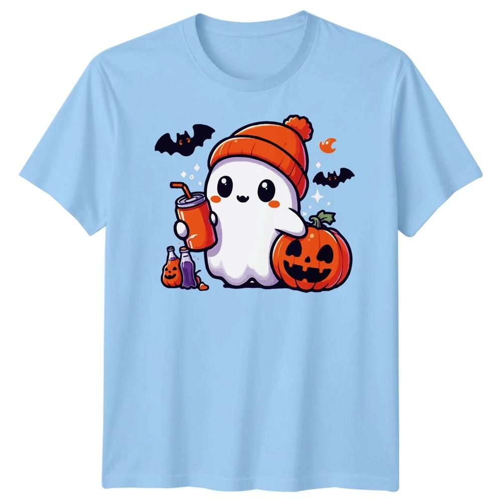 Halloween TShirt Ghost Pumpkin Iced Coffee Spooky Graphic Adults Kids Tee