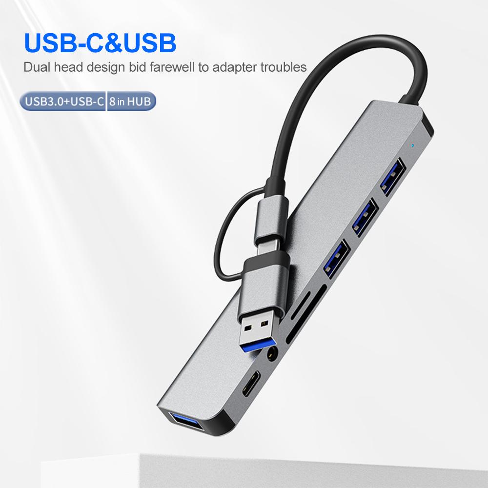 8 в 2 USB C ХАБ USB 3.0 Type C Док-станция 5 Гбит/с Высокоскоростная передача USB Разветвитель Type C на USB OTG Адаптер