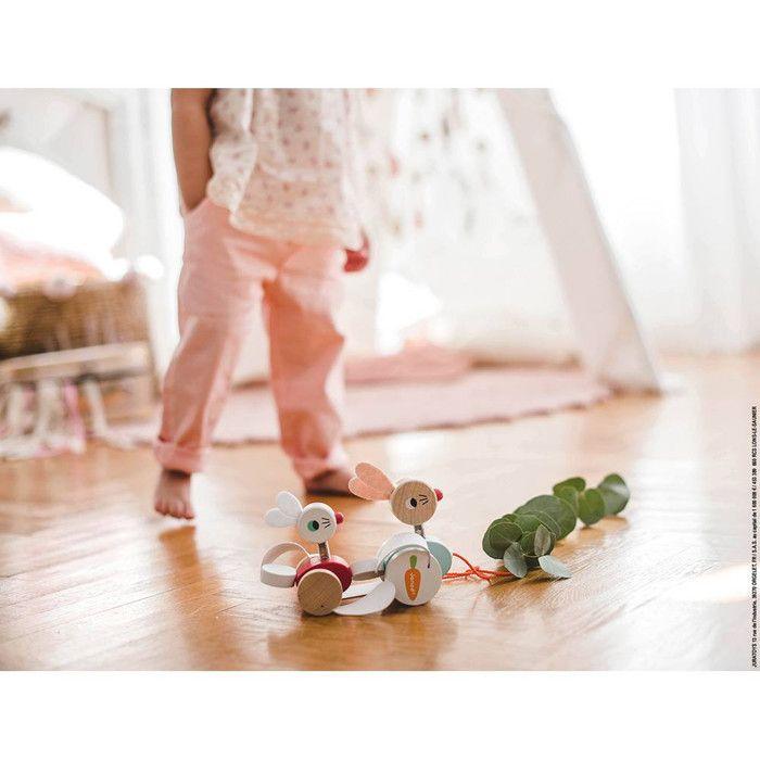 Jouet à tirer - a pousser janod lapins à promener zigolos en bois pour enfant de 1 an