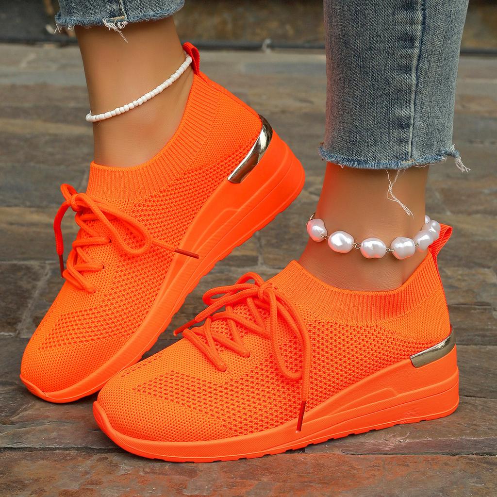 Autumn New Fashion Knit Sneakers for Women Mesh Breathable Platform Sports Shoes Plus Size Woman Lace Up Non Slip Running Shoes