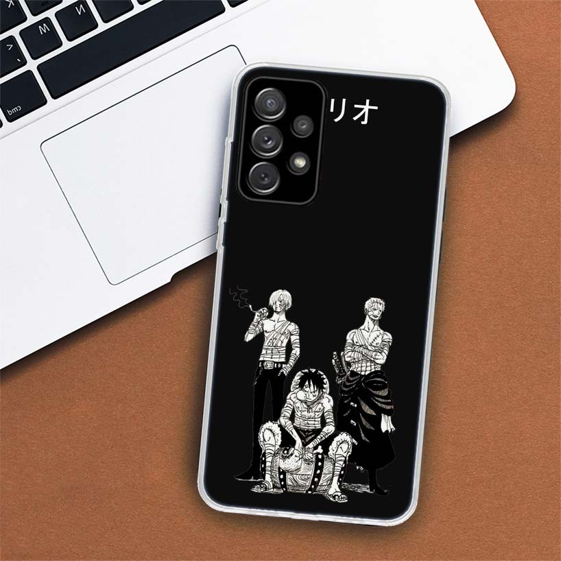 One Piece Black Art Crtoon Phone Case For Samsung Galaxy A53 A52 A73 A72 A12 5G A13 A22 A23 A32 A33 A02S A03S A42 A43 A50S Coque