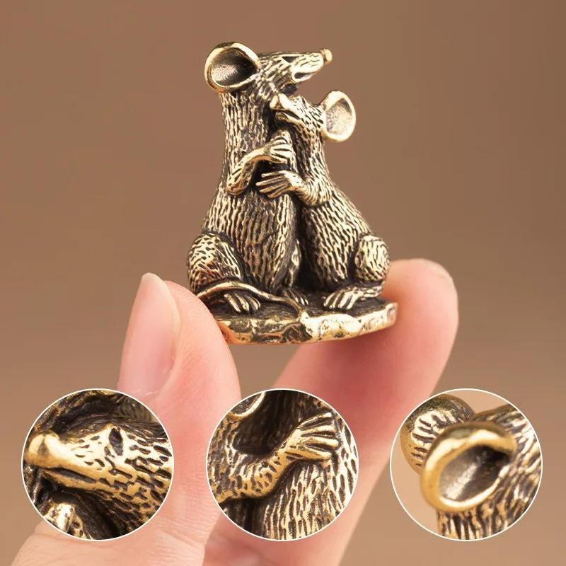 Латунная Мышь-Любовник Маленькая Статуэтка Настольные Украшения Винтажное Животное Крыса Миниатюрные Фигурки Домашний Декор Украшения Поделки Чайные Фигурки