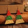 European and American Sequin Christmas Tree Leather Earrings - Three-Layer Spliced Trendy Design