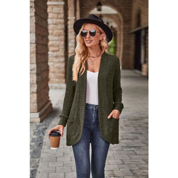 Autumn and Winter Women's Sweater Solid Color Pit Stripe Milled Leisure Patchwork Long Sleeve Cardigan