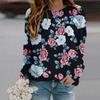 Fall Autumn Women'S Fashion O Neck Long Sleeve T-Shirt Loose Clothes Blue Peony Print T Shirt For Girls Street