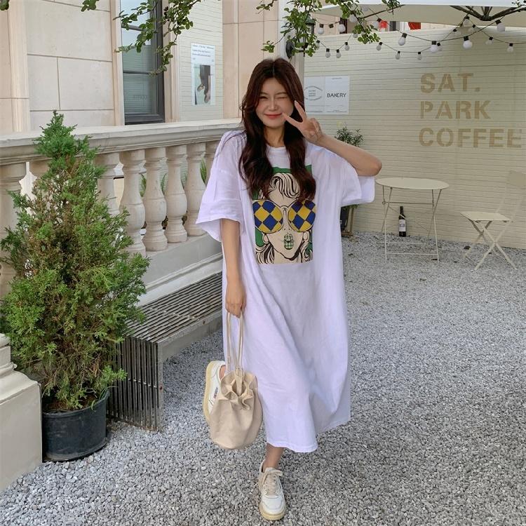 Женское платье-футболка с короткими рукавами и круглым вырезом, большого размера, свободного кроя, длинное, в стиле кэжуал, длиной до колена, для сна