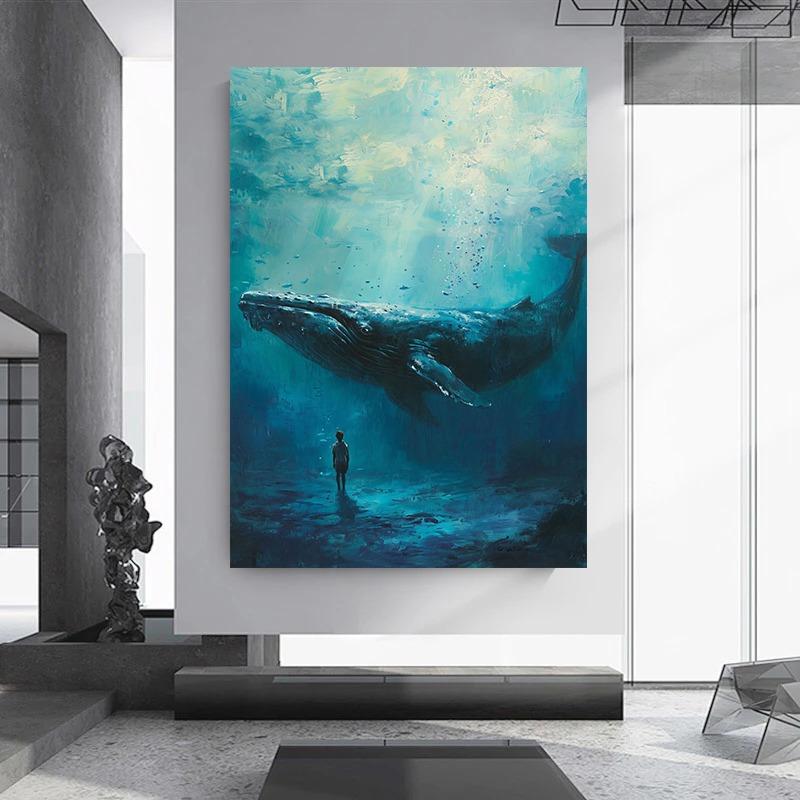 Дикая природа Два оленя Слон Лебедь Кит Настенное искусство Холст Масло Живопись Постеры и Принты Настенные картины для гостиной Домашний декор