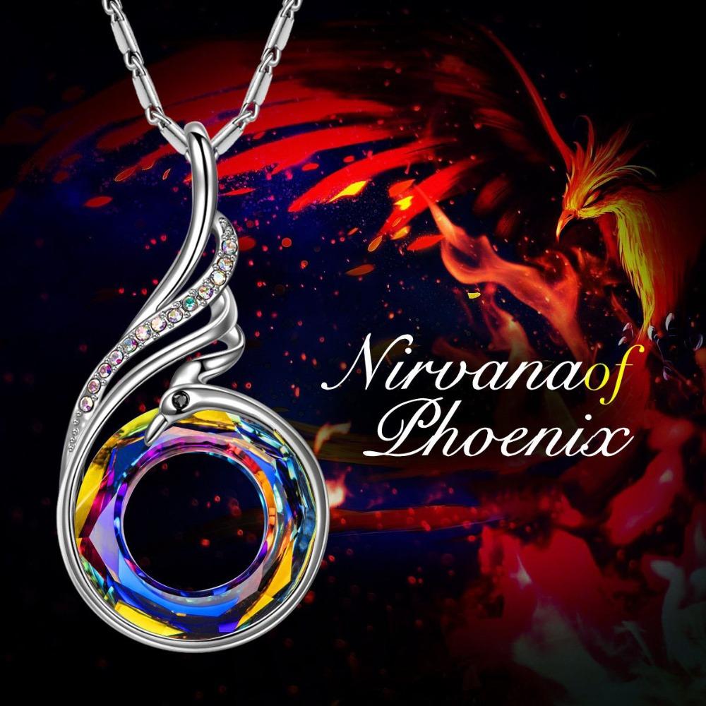 925 Sterling Silver Multicolor Crystal Phoenix Pendant Necklace for Women Wedding Party Engagement Jewelry