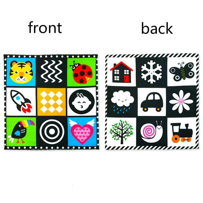 Книга-игрушка для новорожденных с героями мультфильмов, книга из мягкой ткани с 2-сторонним узором, детская обучающая обучающая черная/белая газета с шелестом и звуком