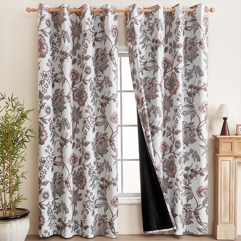 Полностью затемняющие хлопковые и льняные шторы в американском ретро-стиле с синим цветочным узором