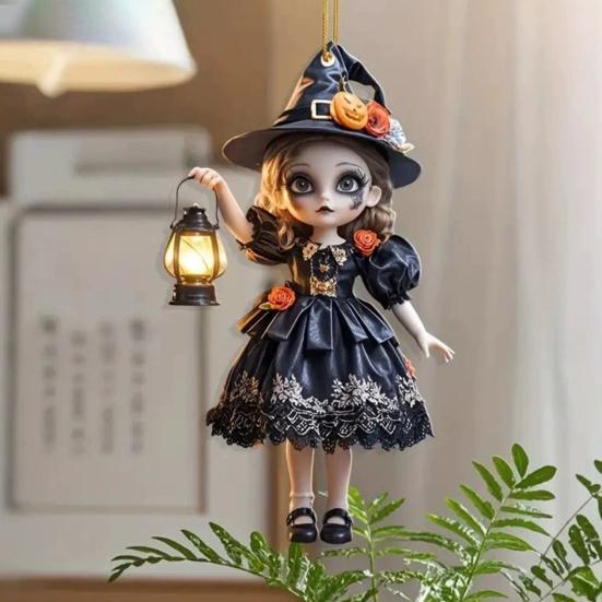Yousheng Halloween Witch Car Pendant Pumpkin Lanterns Bat Elements Rearview Mirror Ornament Gothic Tabletop Hanging Accessories
