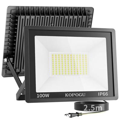 Светодиодный прожектор KOPOGU [100 Вт, сверхвысокая яркость, шнур 2,5 м, ультратонкий] Алюминиевый уличный светильник, Свободно регулируемый угол, 10 000 лм, Дневной белый, 65