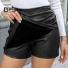 Мини-юбка с высокой талией, однотонный утягивающий дизайн, искусственная кожа, обтягивающая бедра, юбка на каждый день