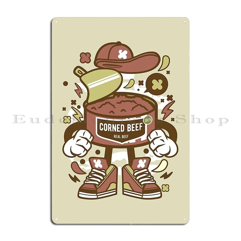 Corned Beef Cartoon Character Fun illustration for corned beef Lovers Kvetcher In The Rye Deli Metal Decor Tin Sign Poster