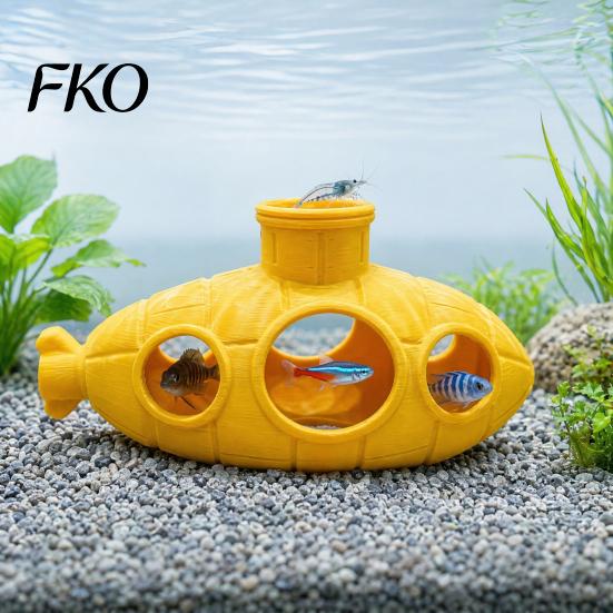 Retro Submarine Ornament 3D Printed Hollow Fish Tank Decorations, Aquarium Shrimp Hideout Breeding Ornament, Hiding Cave Shelter for Betta