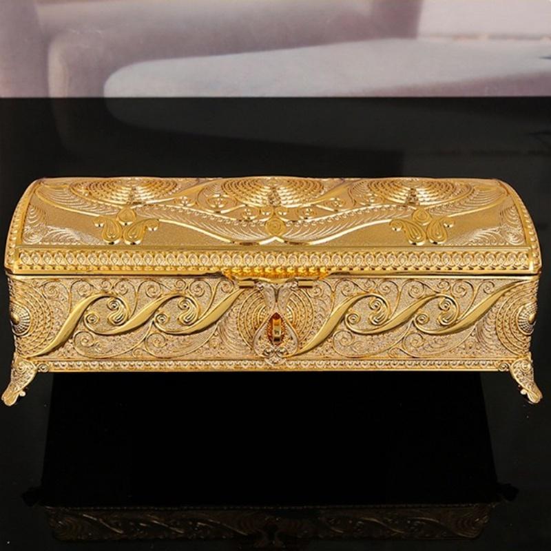Коробка для хранения украшений большого размера, Органайзер, Европейский стиль, Прямоугольная, Эмалированная, Золотой сплав, Банка для хранения колец, Настольный дисплей