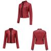 Women Faux Leather Jacket Cropped Zip Up Motorcycle Short PU Moto Biker Outwear Fitted Slim Coat with Pockets Stylish Rivets Punk Rock Fashion Blazer