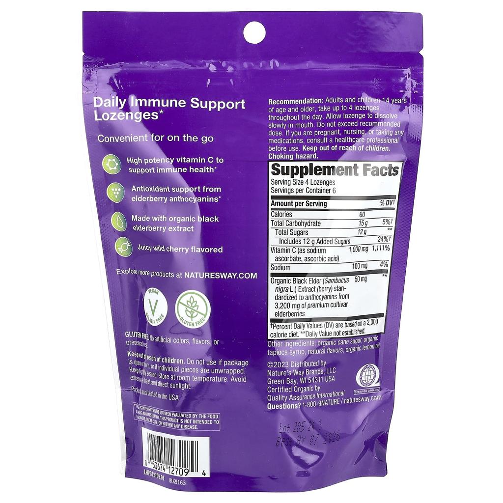 Nature's Way Пастилки Sambucus® Immune, Бузина, Витамин C, Дикая вишня, 24 пастилки