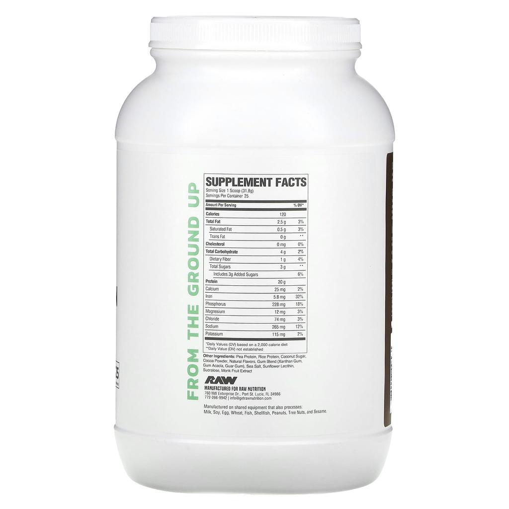 Raw Nutrition Vegan Protein, Chocolate, 1.75 Lbs (795 G)