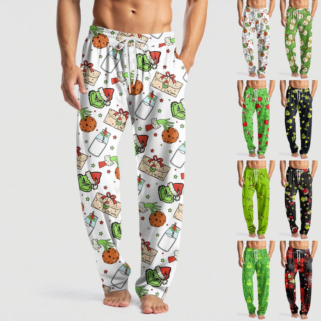 Men's Knitted Fashion Print Pocket Casual Pants Pajama Pants