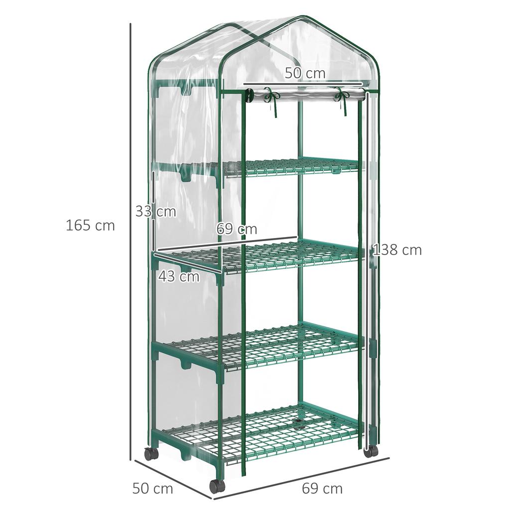 Foil Mini Greenhouse Cold Frame, 4 Shelves, 69 x 50 x 165 cm, Transparent