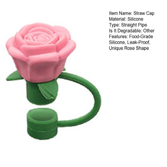 Silicone Straw Covers Caps Rose Flower Straw Toppers 10mm Reusable Leak-Proof Straw Toppers
