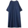 Dimanaf 2025 Women Plus Size Dress Solid Fashion Casual Denim Basic Long Dress Cotton Vintage Loose Blue Clothing