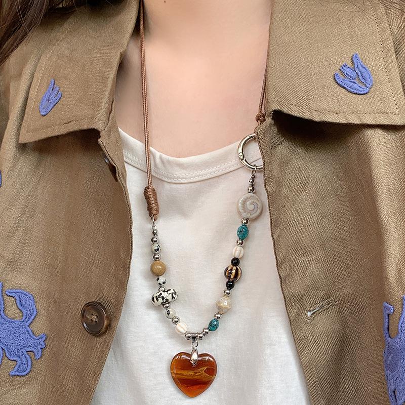 Винтажное керамическое ожерелье с подвеской в виде сердца с бусинами - Минималистичная роскошная цепочка для ключицы
