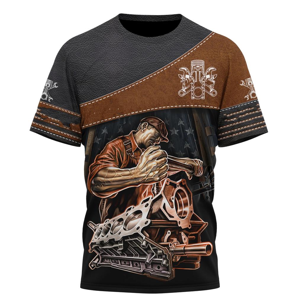 Мужская футболка, винтажная футболка, летняя одежда, персонализированное имя механика, 3D-печатные топы, уличный повседневный спортивный свитер большого размера